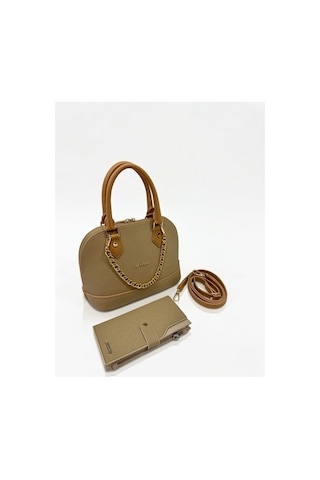 Just Polo Kadın Zincir Detaylı Lüks El & Omuz Çantası Ve Cüzdanı Kombin Shopper Ebat : 25x22 Cm Krem - Camel 93833165