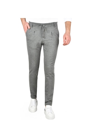 Deepsea Erkek Gri Beli Lastikli Slim Fit Likralı Duble Paça Penye Spor Pantolon 2502385 Gri