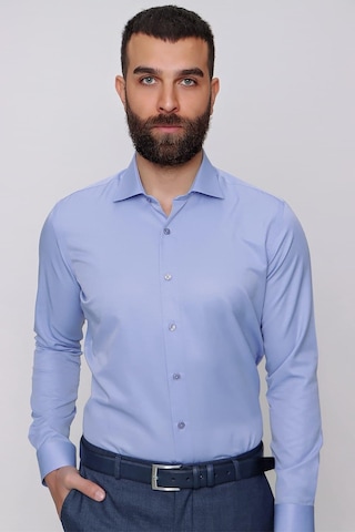 Efor Slim Fit Pamuk Saten Klasik Mavi Gömlek Gk 604 Mavi