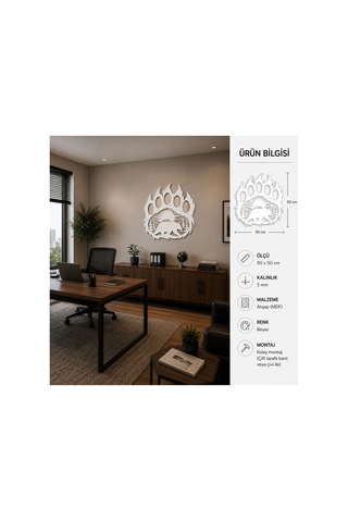 Arliadesign Ayı Pençesi Doğa Duvar Dekoru / 5 Mm Mdf 50 X 50 Cm