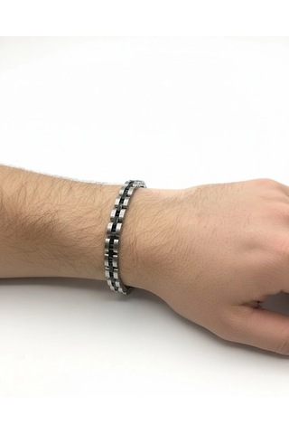 Rodyum-siyah Çelik Erkek Çelik Bileklik Boy 21.5 Cm / En 0.6 Mm - Ebl0047