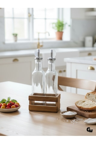 Ahşap Doğal 2li Yağdanlık Ve Sosluk Ahşap Cam Set Takımı Set Kiraz Kısa Başlık 1 Set Ahşap