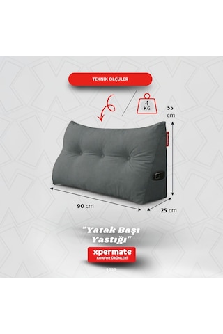 Yatak Başı Yastığı Sırt Ve Bel Destek Yastığı 90 Cm Yaslanma Ve Dinlenme Yastığı Gri