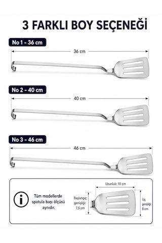 Beylini Endüstriyel Servis Spatulası Delikli Paslanmaz Çelik Uzun Saplı Geniş Yüzeyli Asılabilir Izgara Tava Lokanta Okul Yemekhane Profesyonel No3 Gri