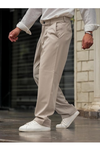 Erkek Pileli Klasik Baggy Pantolon Bej
