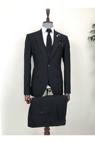 İtalyan stil ceket yelek pantolon takım elbise Siyah T8614 Siyah