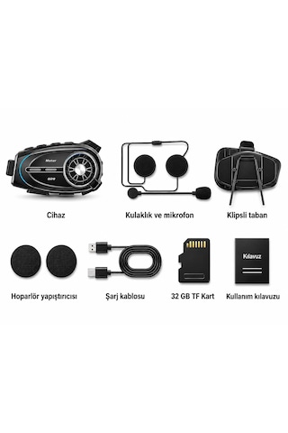 Q29 İntercom Kulaklık Kask Kulaklığı 1080p Hd Kameralı Hafıza Kart Takılabilir İntercom Desteği Mikrofonlu 5.4 .ift Çekirdekli Su Geçirmez Gürültü Azaltma Hafıza Kartı Dahil