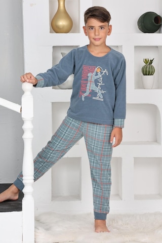 Yeni Sezon Sonbahar/kış Erkek Çocuk Basketball Desenli Polar Pijama Takımı 4530 Petrol Mavisi