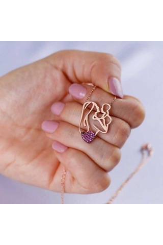 Gümüş Kalpli Anne Çocuk Kolyesi (141346270)