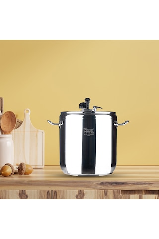 Home Perfect 17 Litre Büyük Boy Düz Düdüklü Tencere Gümüş - Siyah