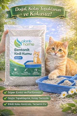 Bentonit Kedi Kumu 5 Litre Doğal, Kolay Topaklanan, Etkili Koku Kontrollü