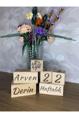 İkiz Bebekler İçin Anne Bebek Anı Küpü 6'lı Set İsme Özel Lazer Yazım