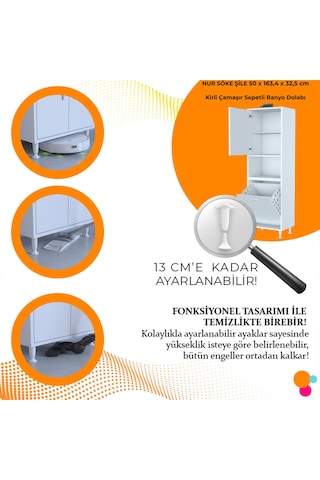 Mutfak Dolabı Kirli Çamaşır Dolabı Düşer Kapaklı Sepetli Banyo Dolabı 45x160x32 Cm Beyaz