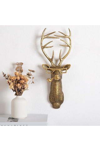Novahub Reçine Heykel Duvar Dekorasyon - Deer Kolye Duvar Montaj, Antik Bakır Rengi, Duvar Tasarımı Deer