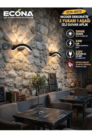 Modern Dekoratif 3 Yukarı 1 Aşağı Işık İzli Duvar Aplik - 3000k Günışığı 24w Ledli Dış/iç Mekan Aplik,ledli Lamba,led Lamba,duvar Aydınlatma