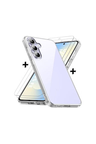 Samsung Galaxy Uyumlu S25 Fe Kılıf Kamera Korumalı Yumuşak Şeffaf Silikon + 9h Ekran Koruyucu Cam Şeffaf