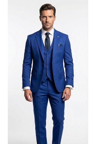 Erkek 3 Parça Slim Fit Takım Elbise Klasik Likralı Kumaş, Tek Düğme, Çift Yırtmaçlı Modern Kesim Ceket Yelek Pantolon Saks