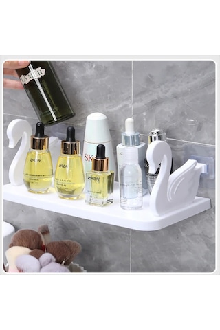 Kuğu Motifli Banyo Mutfak Ofis Baharat Rafı Kendinden Yapışkanlı Kuğu Rafı Beyaz Diğer