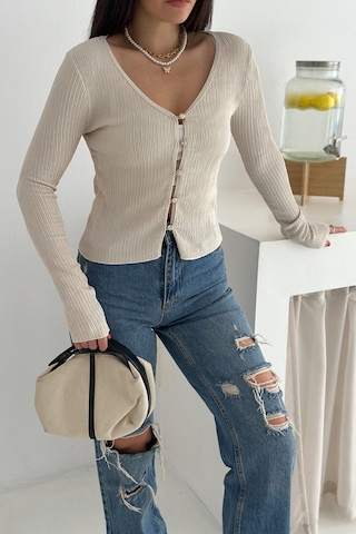 Noa & Noa Kadın Düğme Detaylı Fit Triko Bluz Zarif & Modern Stil Bej