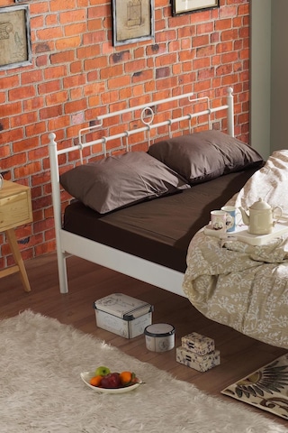 Hatkus Çift Kişilik Ferforje Metal -beyaz Ahşap Latalı Karyola