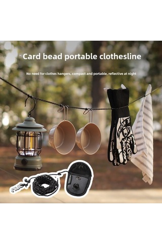 Siyah 3m Çamaşır İpi, Askısız, Yansıtıcı, Rüzgar Geçirmez, Ayarlanabilir, Taşınabilir Depolama Siyah