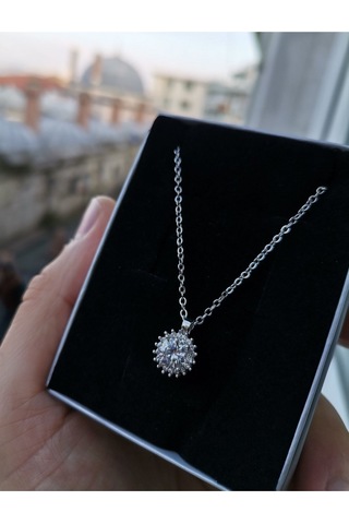 Ervanur Gümüş Kaplama Zirkon Tektaş Kadın Kolye Gümüş