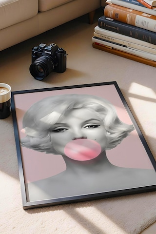 Marilyn Monroe Pembe Sakız Balonu Çerçeveli Tablo - Pop Art Poster Tablo