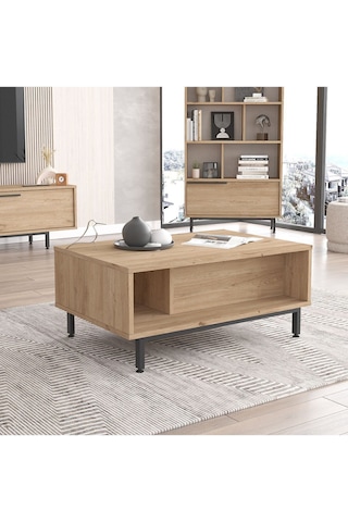 Bohem Orta Sehpa 60x90cm Metal Ayaklı Kapaklı Sepet Boh2-s Kahverengi