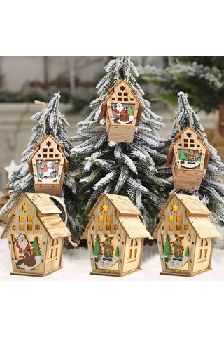 Reedark Noel Işıklı Ahşap Ev Dekoru - Dıy Aydınlatmalı Kulübe, Bar/kafe Süsü, Hediye Seçeneği Diğer
