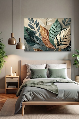 Büyük Yapraklar Kanvas Tablo - Modern Duvar Tablosu - Canvas Tablo - Duvar Dekorasyonu - Duvar Süsü