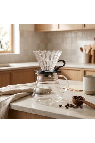 Deconox Profesyonel Cam Kahve Demleme Seti Pour Over Dripper & Karaf - 600 Ml Kapasiteli Borosilikat Filtre Kahve Seti