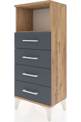 Arges Komodin Tek Raflı 4 Çekmeceli 44x30x106 Çam-antrasit Çam