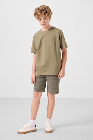 Koyu Bej-camel Pamuklu Oversize Fit Dokuma Hafif Esnek Chino Erkek Çocuk Şort Takım - 11277 Koyu Bej