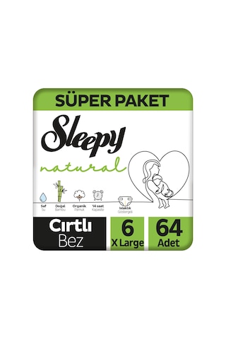 Sleepy Natural Süper Paket Bebek Bezi 6 Numara Xlarge 64 Adet 2'li