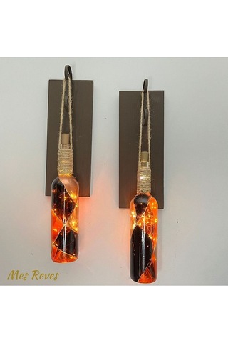 Led Işıklı Ceviz Renkli Vitray Cam Salon Bar Bahçe Dekoru Şarap Ş Çok Renkli