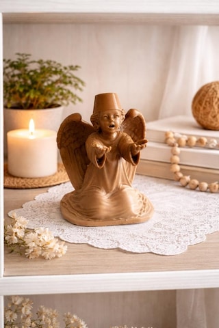 Melek Biblo Dekoratif Obje Fes Detaylı 10.5 Cm Kitaplık & Vitrin Süsü, Otantik Tasarım