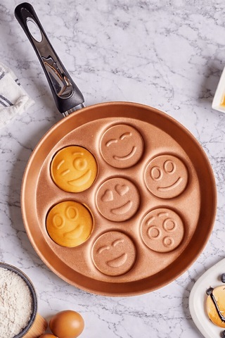 Emoji Pankek Tavası Bakır - Sevimli Yüzler Krep Tavası Bakır - Siyah