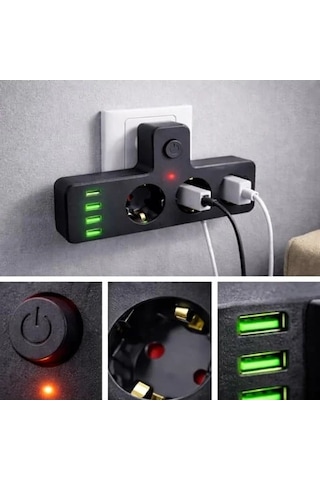 3'lü Akım Ve Termal Korumalı Priz, 3x Usb-a Ve 1x Usb-c Pd İle Hızlı Şarj 0