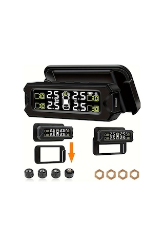 Boatshop1 Araba Suv Pikap Mpv Orv Tpms Siyah Kablosuz Harici Sensör Kiti Güneş Enerjili Ayarlanabilir Çıkarılabilir Braket
