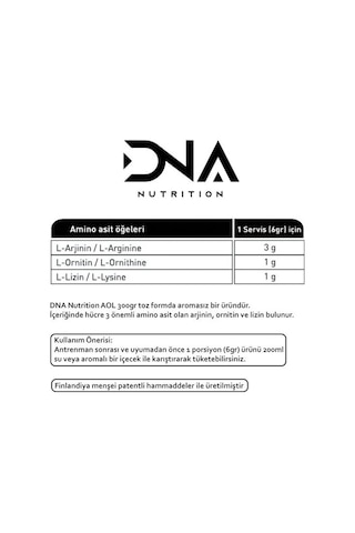 Dna Nutrition Aol (arjinin, Ornitin ve Lizin) 300gr