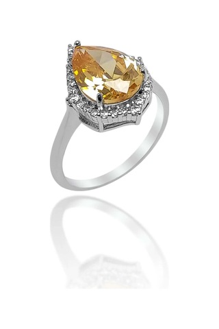 Şampanya Sitrin Taşlı Damla Model 925 Ayar Gümüş Dörtlü Set 201024157 Gümüş