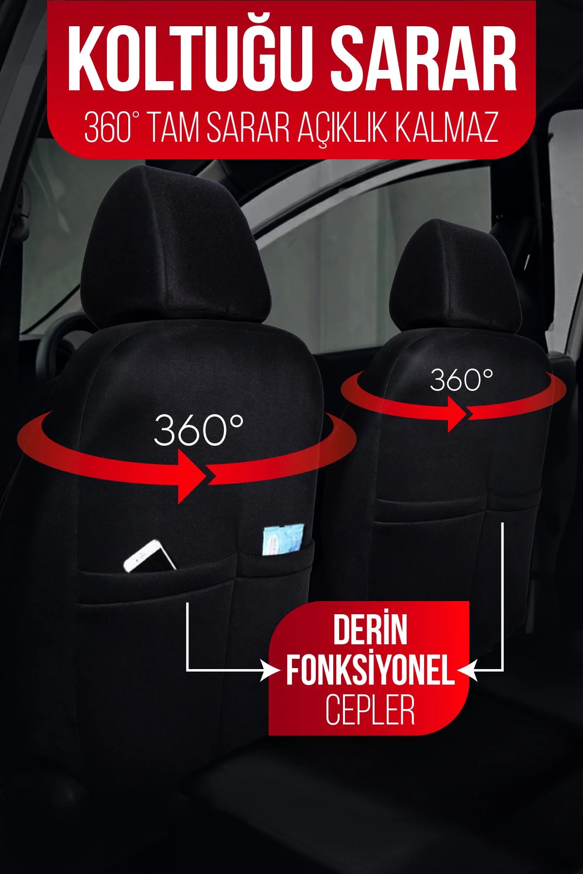 Linum Serisi Keten Kumaş Oto Koltuk Kılıfı Siyah