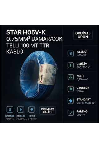 Star H05v-k 0.75mm² Damar/çok Telli 100 Mt Ttr Kablo