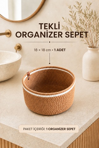 El Yapımı Bohem Hasır Organizer Sepet Banyo Kozmetik Aksesuar Mutfak Küçük Eşya 1'li