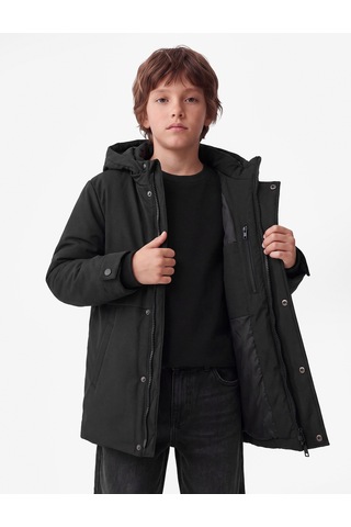 Koton Uzun Kollu Çıtçıtlı Cepli Slim Fit Kapşonlu Mont Siyah 7wkb00008tw