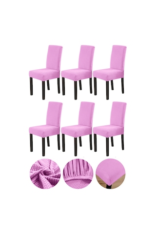 Bambu Nano Kumaş Likralı Yıkanabilir 6'lı Sandalye Kılıfı Lastikli Sandalye Örtüsü 6 Adet - Pudra