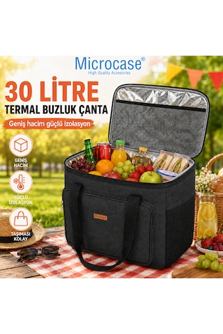 Microcase 30 Lt 5 Gözlü Termos Çanta Isı Yalıtımlı Piknik Kamp Plaj Balıkçı Soğutucu Çanta Al5648 Siyah