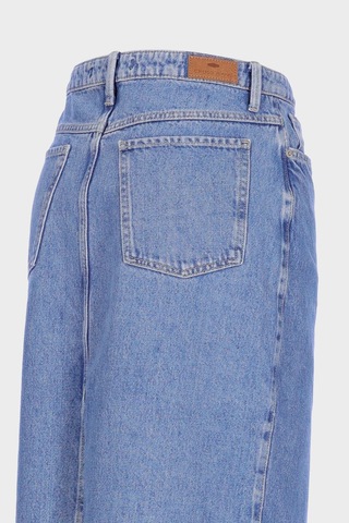 Açık Mavi Yüksek Bel Patı Düğmeli Ön Ve Arka Yırtmaçlı Jean Etek C 4532-035 Açık Mavi