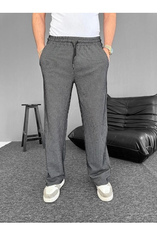 Efnaz Style Su Yolu Çizgili Cepli Pantalon - Siyah