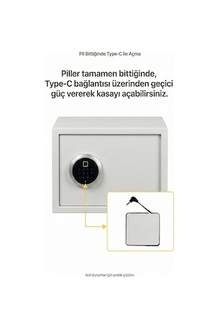 4berry Ev Ve Ofis İçin Parmak İzli Elektronik Kasa Şifreli, Metal Kasa, Type-c Acil Açma
